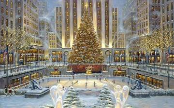 街並み Painting - ニューヨークの街並みのクリスマス